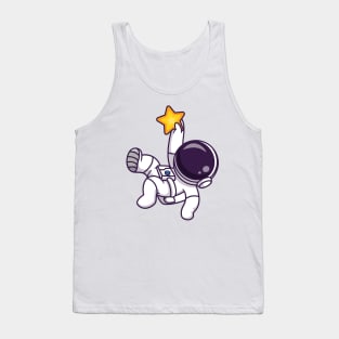 Cute Astronaut Catching Star Cartoon Tank Top